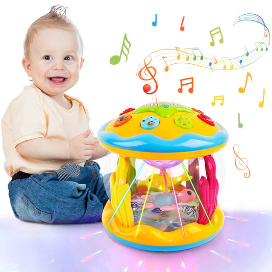 Poycuna Ocean Projector dolphin rotate lights soothe baby at bedtime.