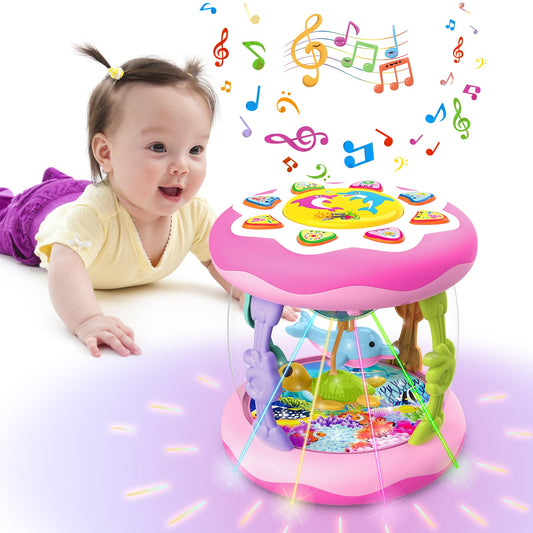 Poycuna ocean rotating dolphin light-up toy sparks visual tracking and auditory curiosity