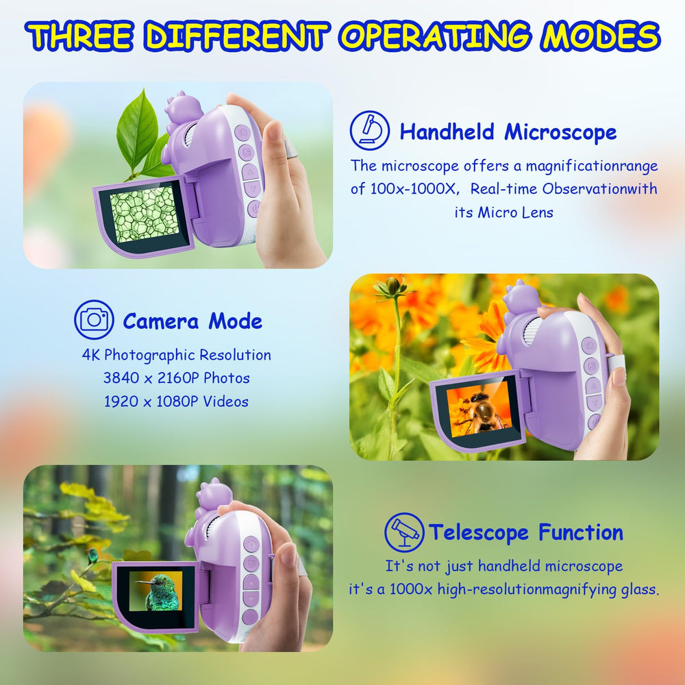 Pozifu kids microscope eight LED lights brighten specimens for sharp viewing.