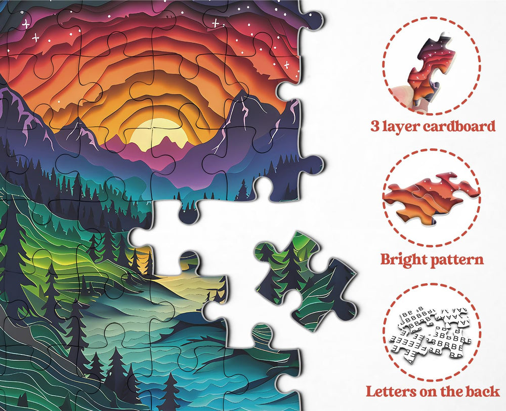 PPuzzling 3D visual effect inspired puzzle delivers depth after completion.
