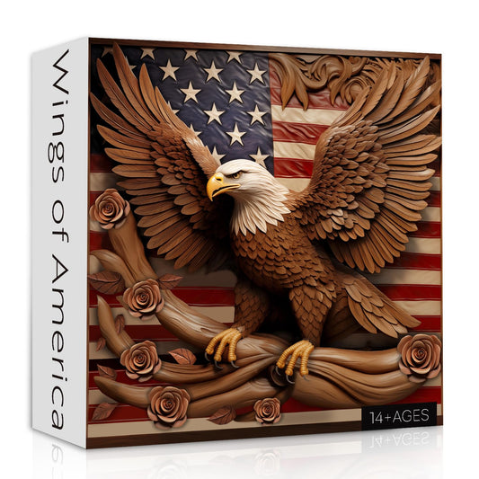 PPuzzling American Flag Eagle puzzle box with sturdy packaging and poster