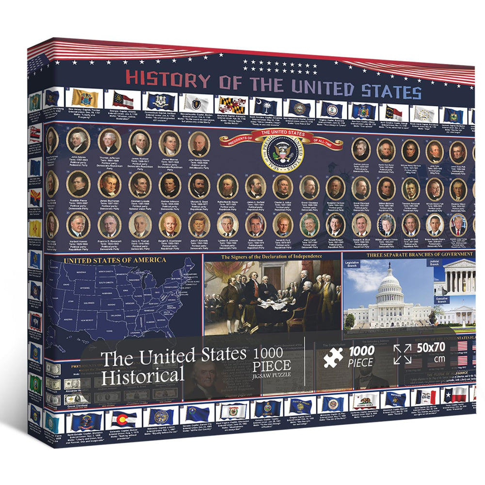 PPuzzling American History 2025 puzzle box front invites family game night.
