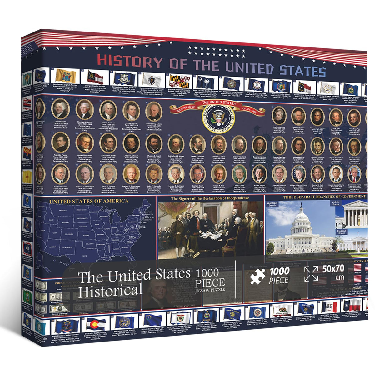 PPuzzling American History 2025 puzzle box front invites family game night.