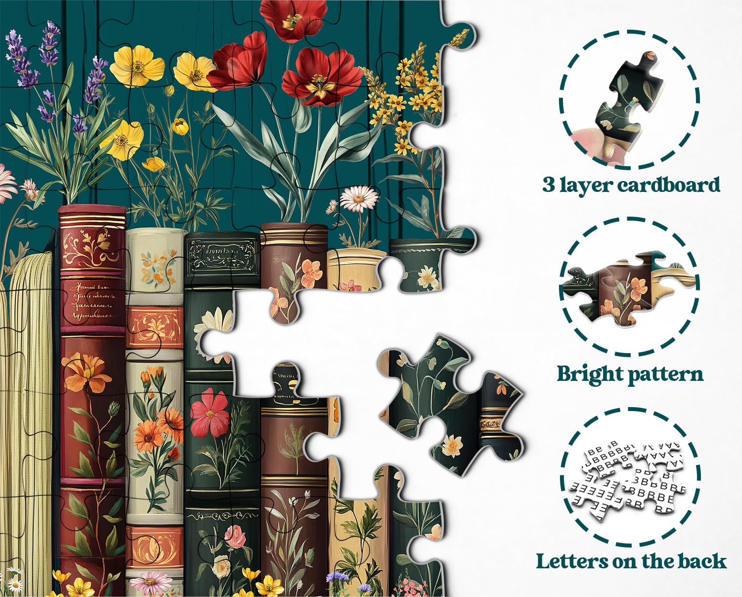 PPuzzling bloom-filled floral pattern on book spines enhances home decor