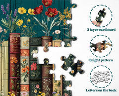 PPuzzling bloom-filled floral pattern on book spines enhances home decor