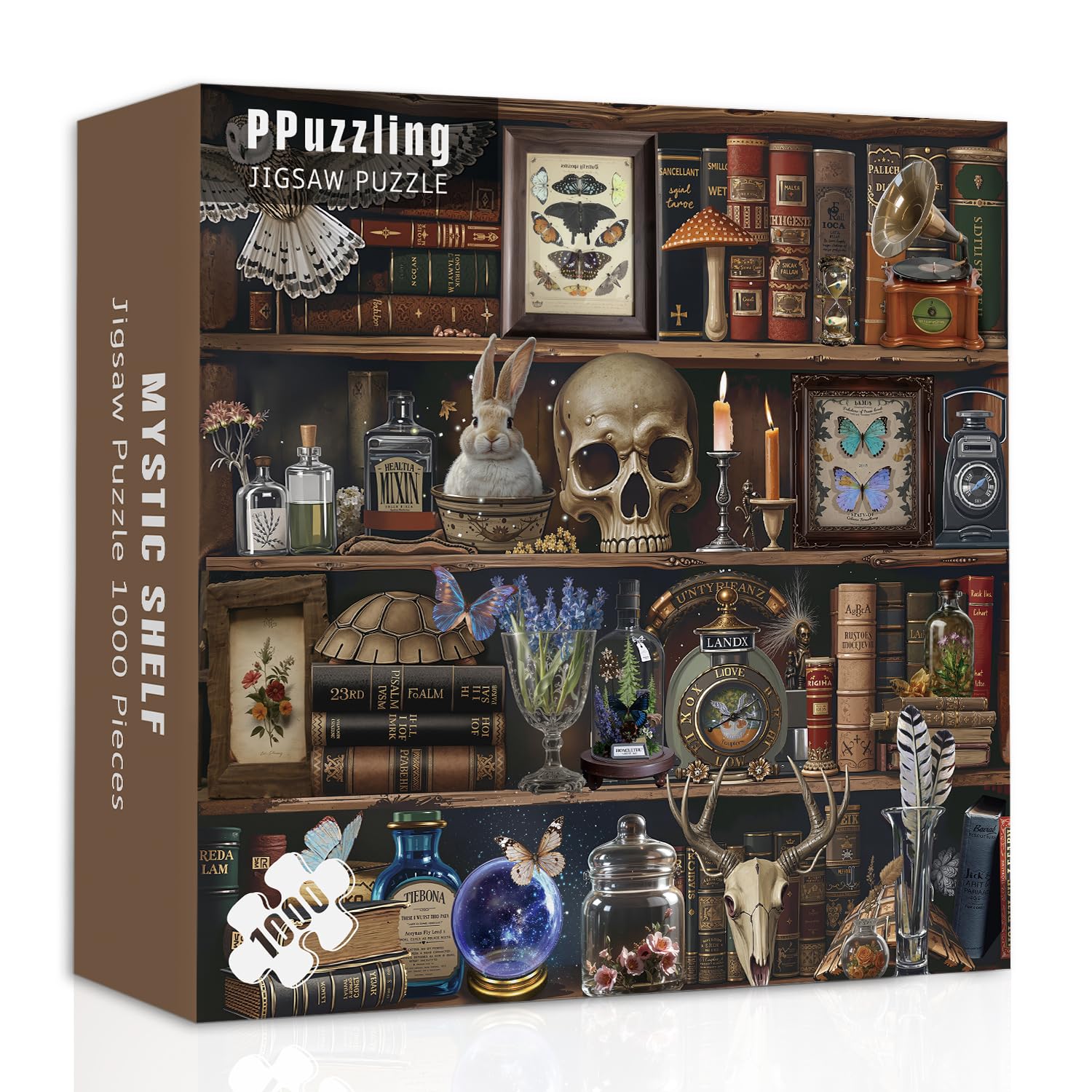PPuzzling Bookshelf puzzle with vintage library scene for cozy nights