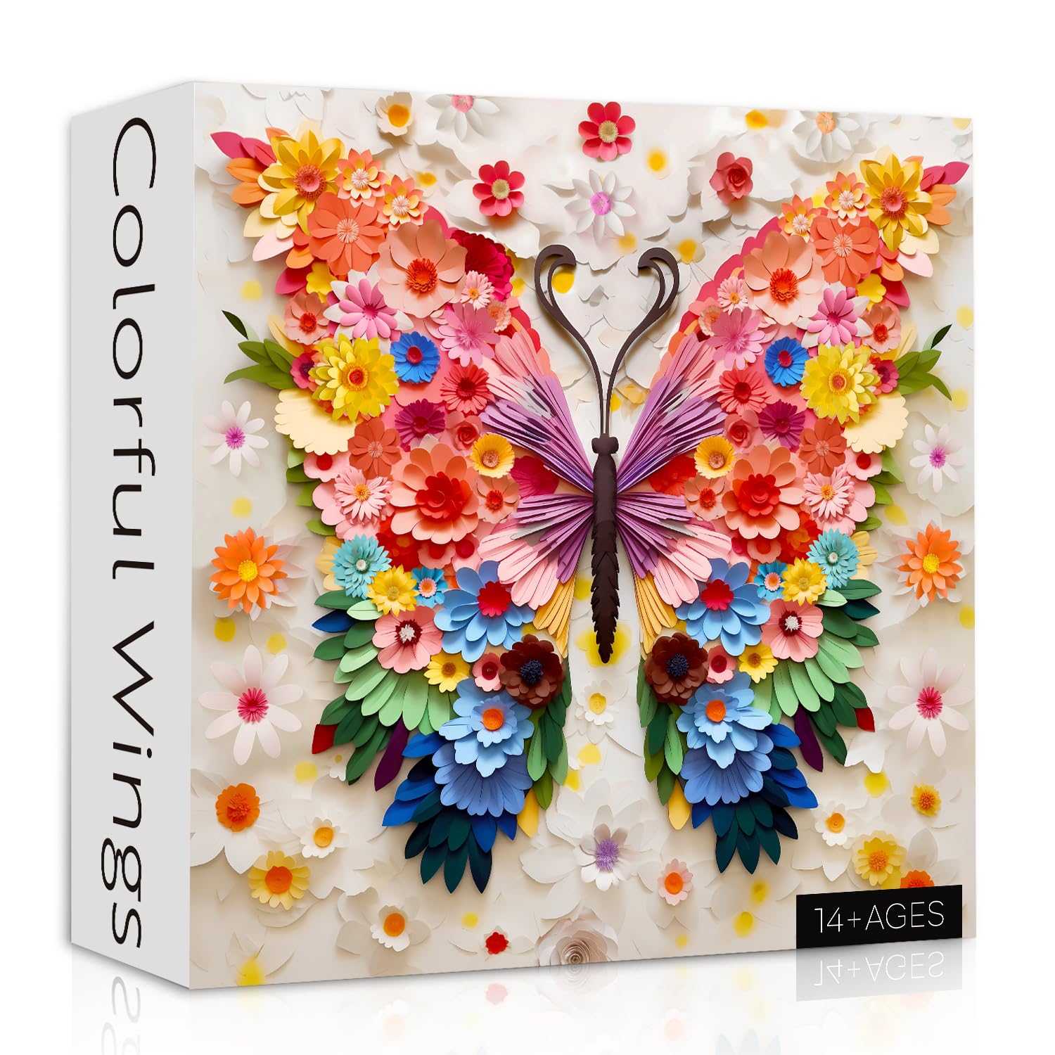 PPuzzling butterfly puzzle 1000 pieces box front, sturdy packaging for gifting and storage.