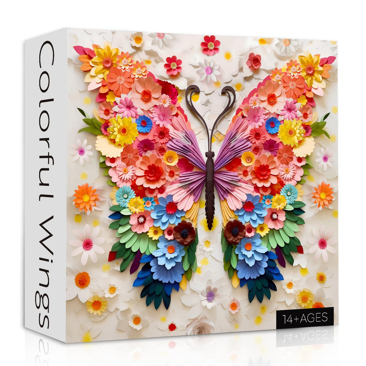PPuzzling butterfly puzzle 1000 pieces box front, sturdy packaging for gifting and storage.