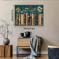 PPuzzling closeup of daisies and poppies on book spines for inspiration