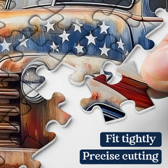 PPuzzling Distressed Flag Truck Art captures retro Americana and vivid colors.