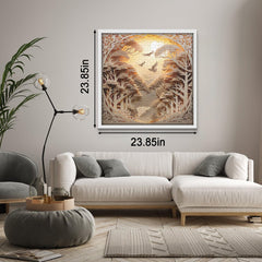 PPuzzling forest sunset wall decor presents a layered paper-cut artwork after completion.