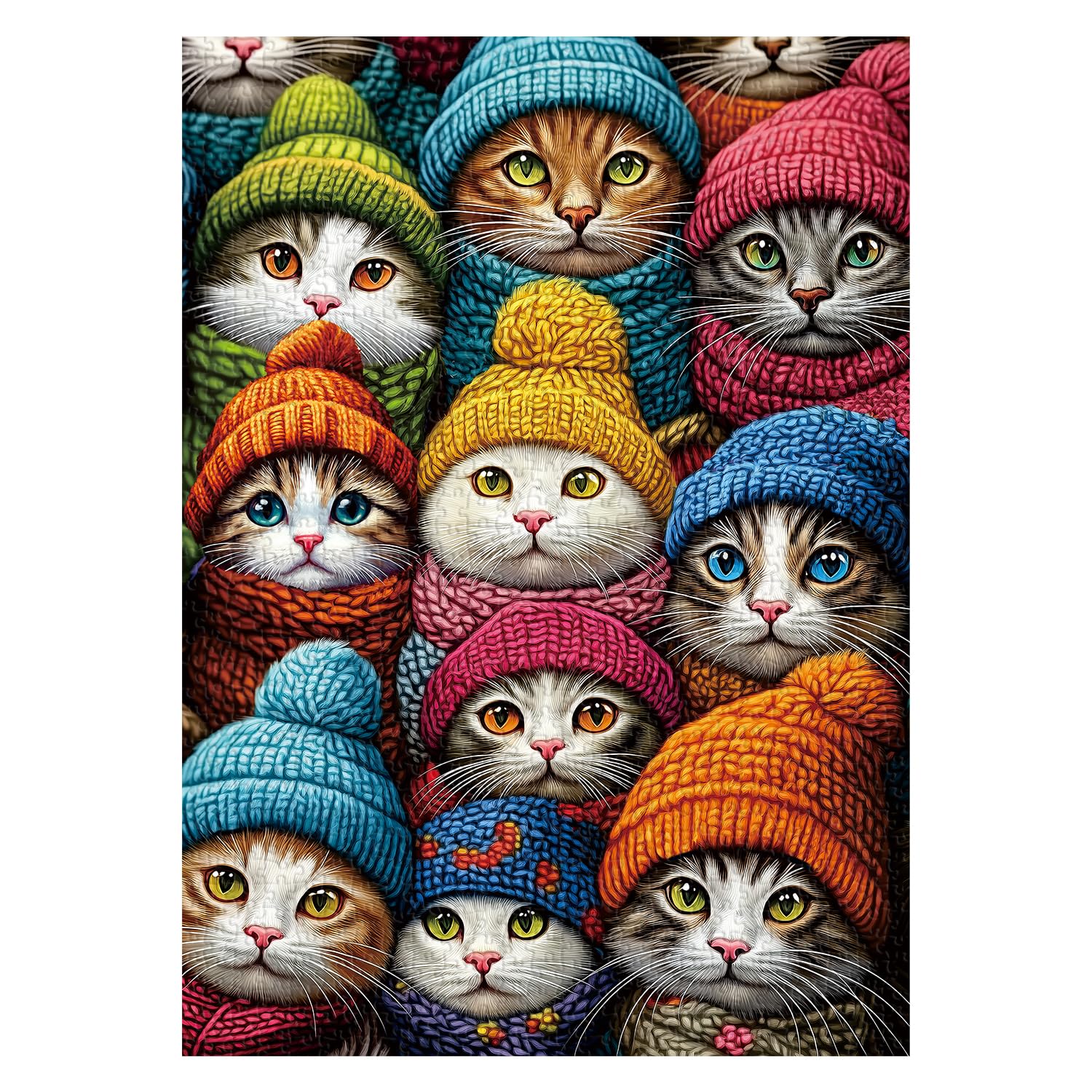 PPuzzling kitten in knit hat puzzle invites calm focus during quiet nights.