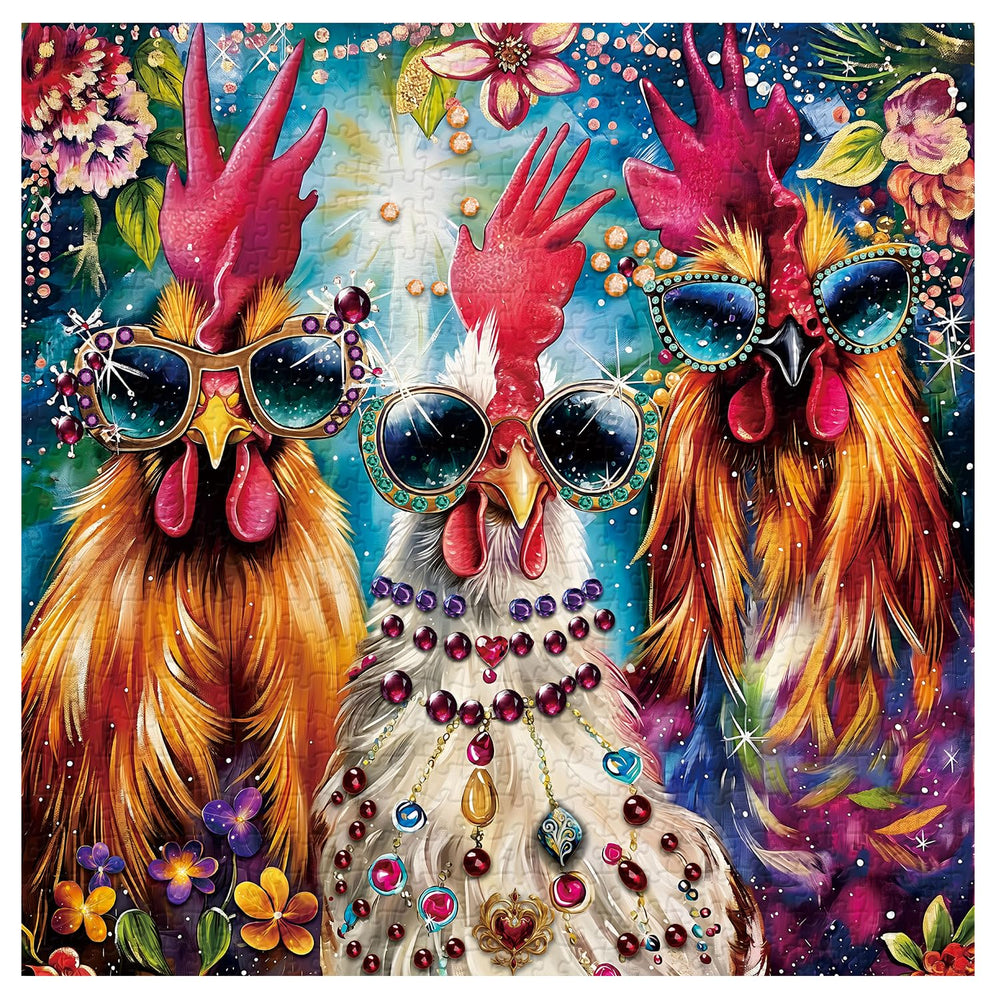 PPuzzling rooster flower jigsaw with vibrant colors for mood lift
