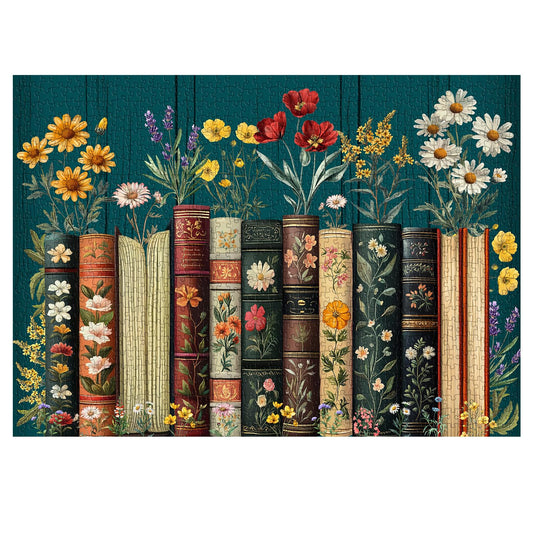 PPuzzling Vintage Library Shelf Puzzle with detailed flowers for book lovers