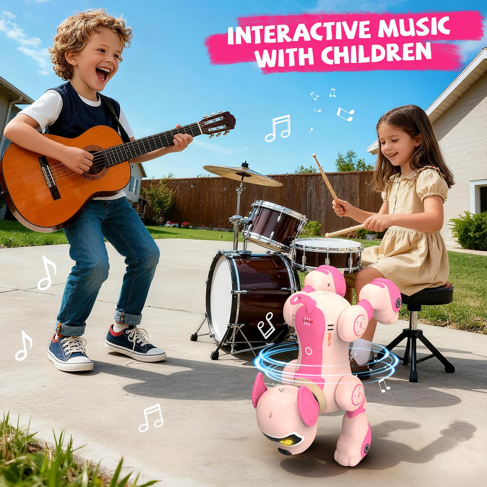 PRANITE Robot Dog Toy emits cheerful tunes to accompany interactive sessions.