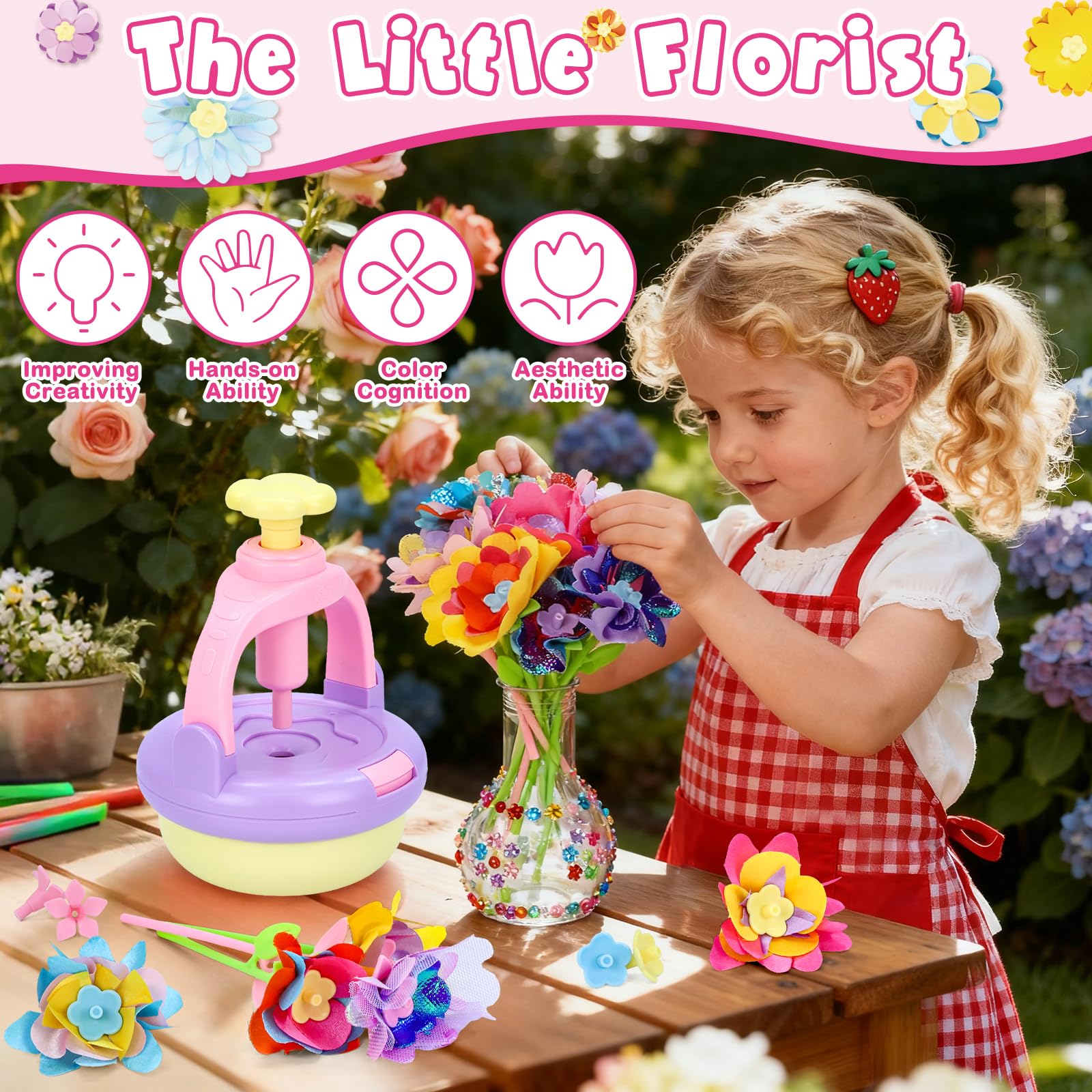 PRE-WORLD embossing machine for kids helps small hands layer petals with ease.