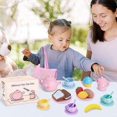 PRE-WORLD silicone tea set carrying bag keeps toys organized for on-the-go play.
