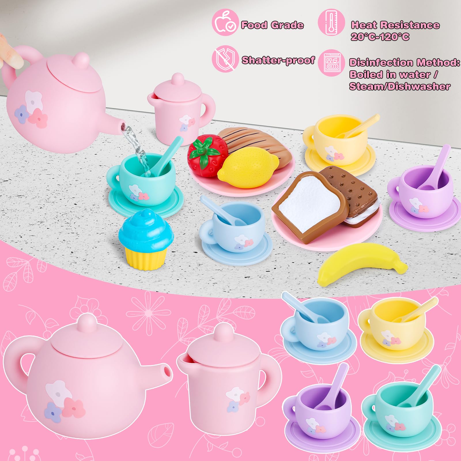 PRE-WORLD silicone tea set dessert cake adds realistic treats to role-play.