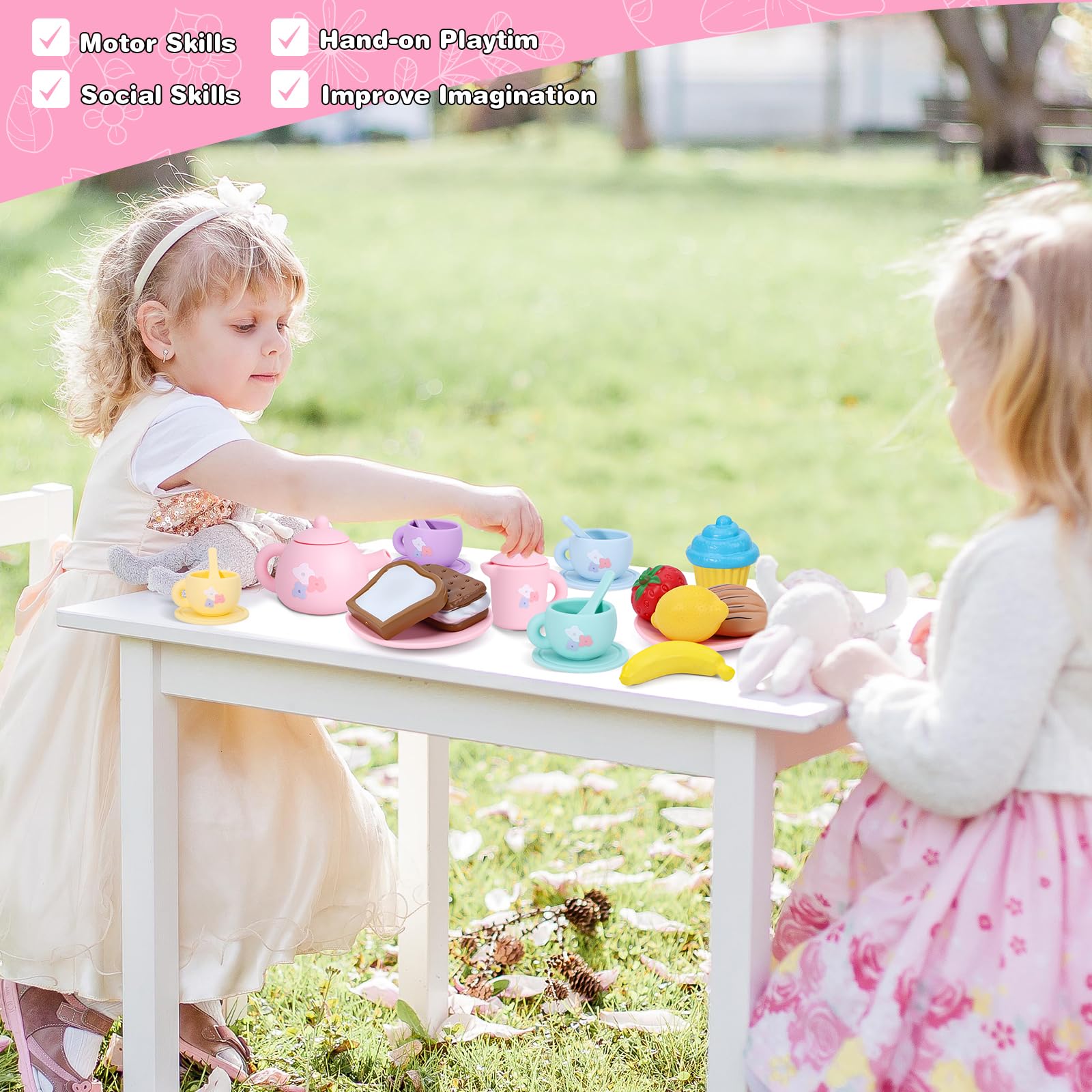 PRE-WORLD silicone tea set fruit banana supports storytelling and snack time.
