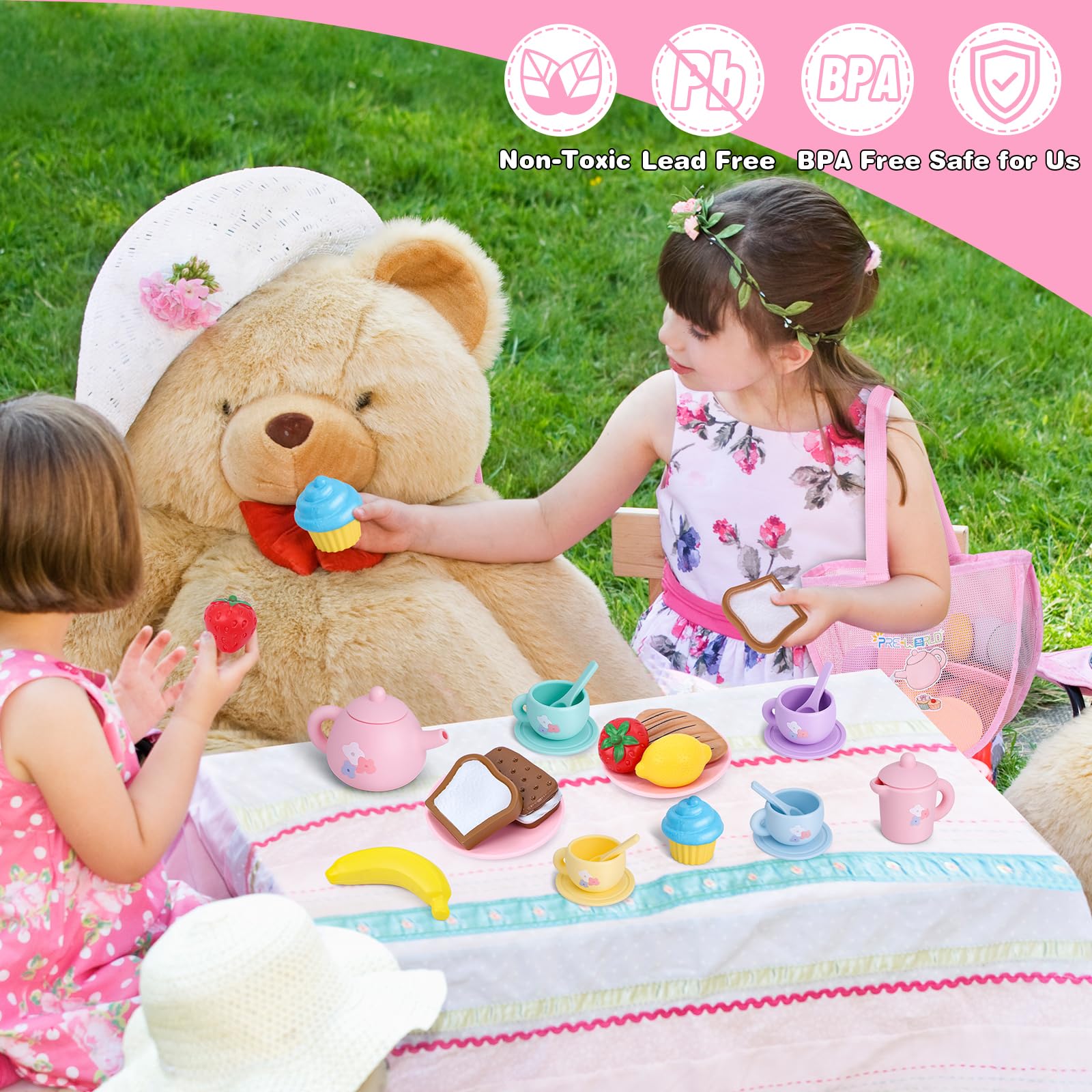 PRE-WORLD silicone tea set fruit lemon supports imaginative snacks and color recognition.