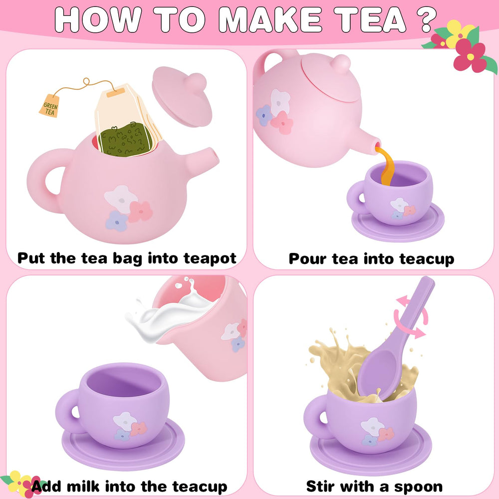 PRE-WORLD silicone tea set fruit strawberry enhances fine motor through sorting and pretend dining.