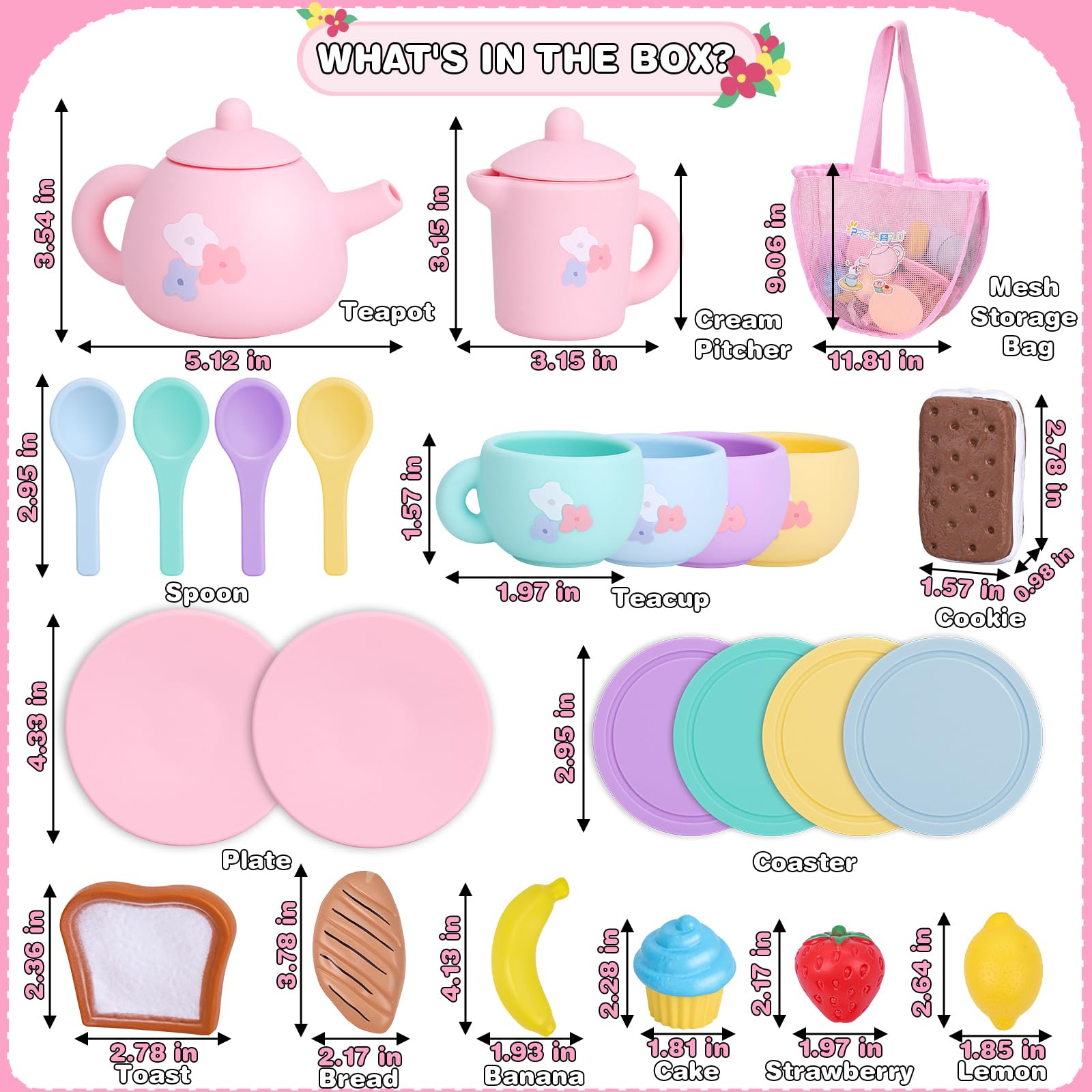 PRE-WORLD silicone tea set teacups for colorful social play and sharing.