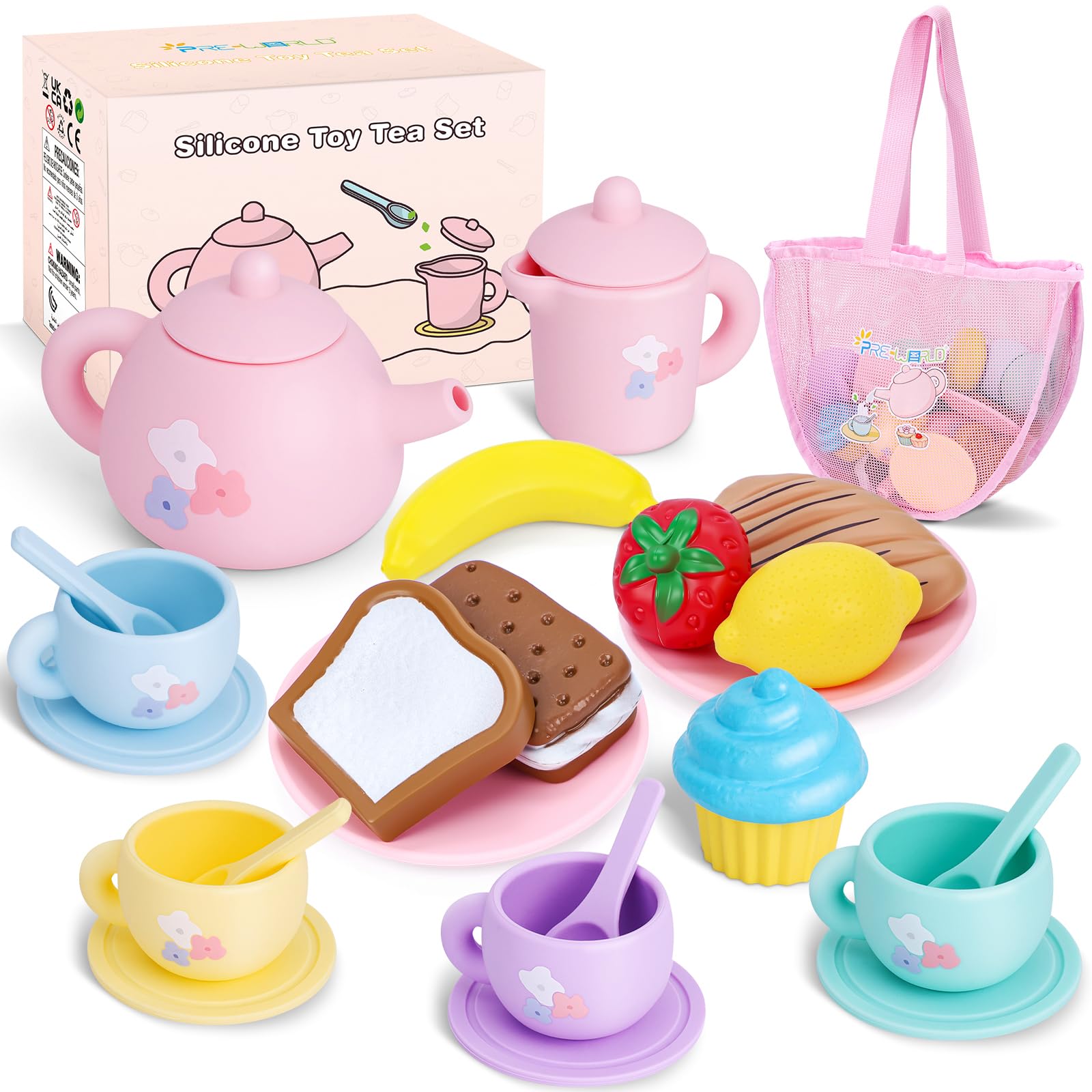 PRE-WORLD silicone tea set teapot for imaginative tea parties and safe, durable play.