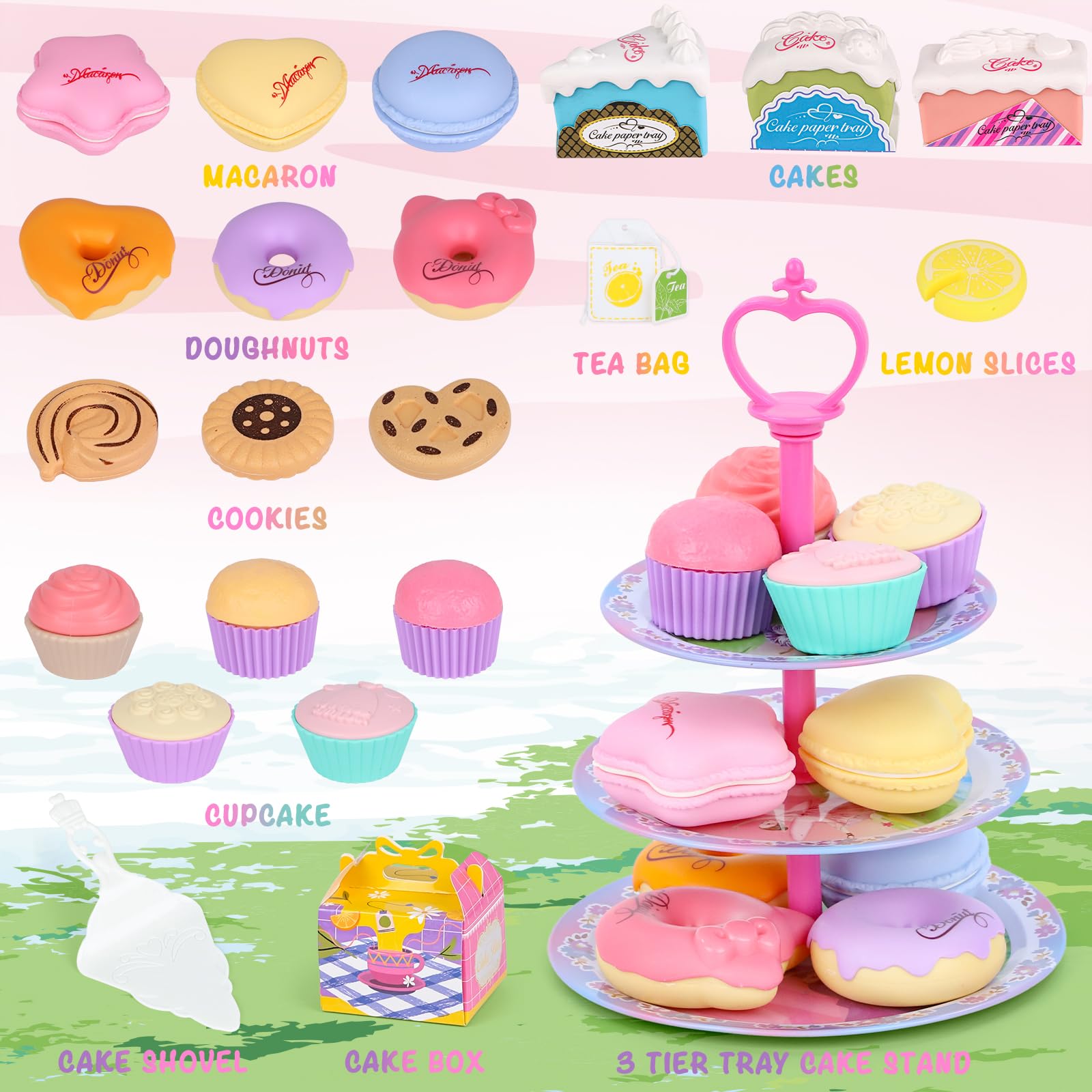 PRE-WORLD dessert collection with donuts and macarons for storytelling
