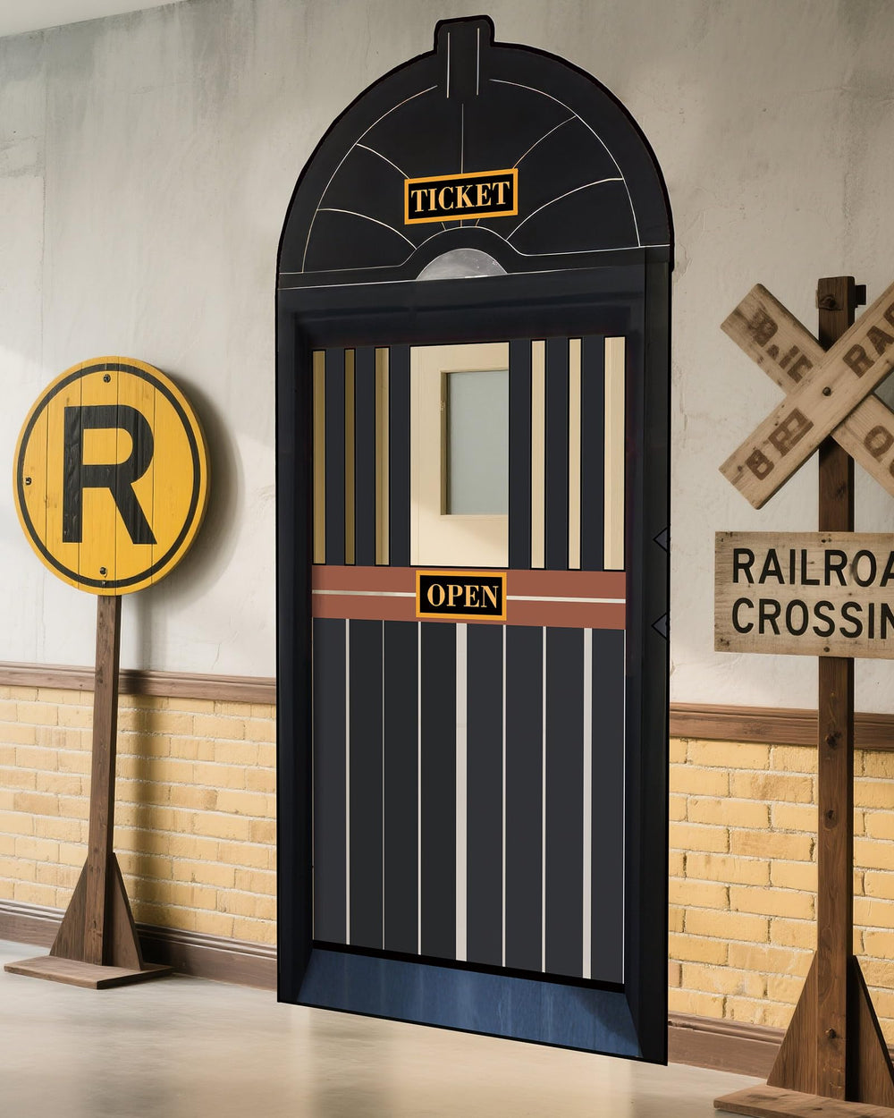 Preboun train-ticket-hall-curtain-setup suited for indoor events.