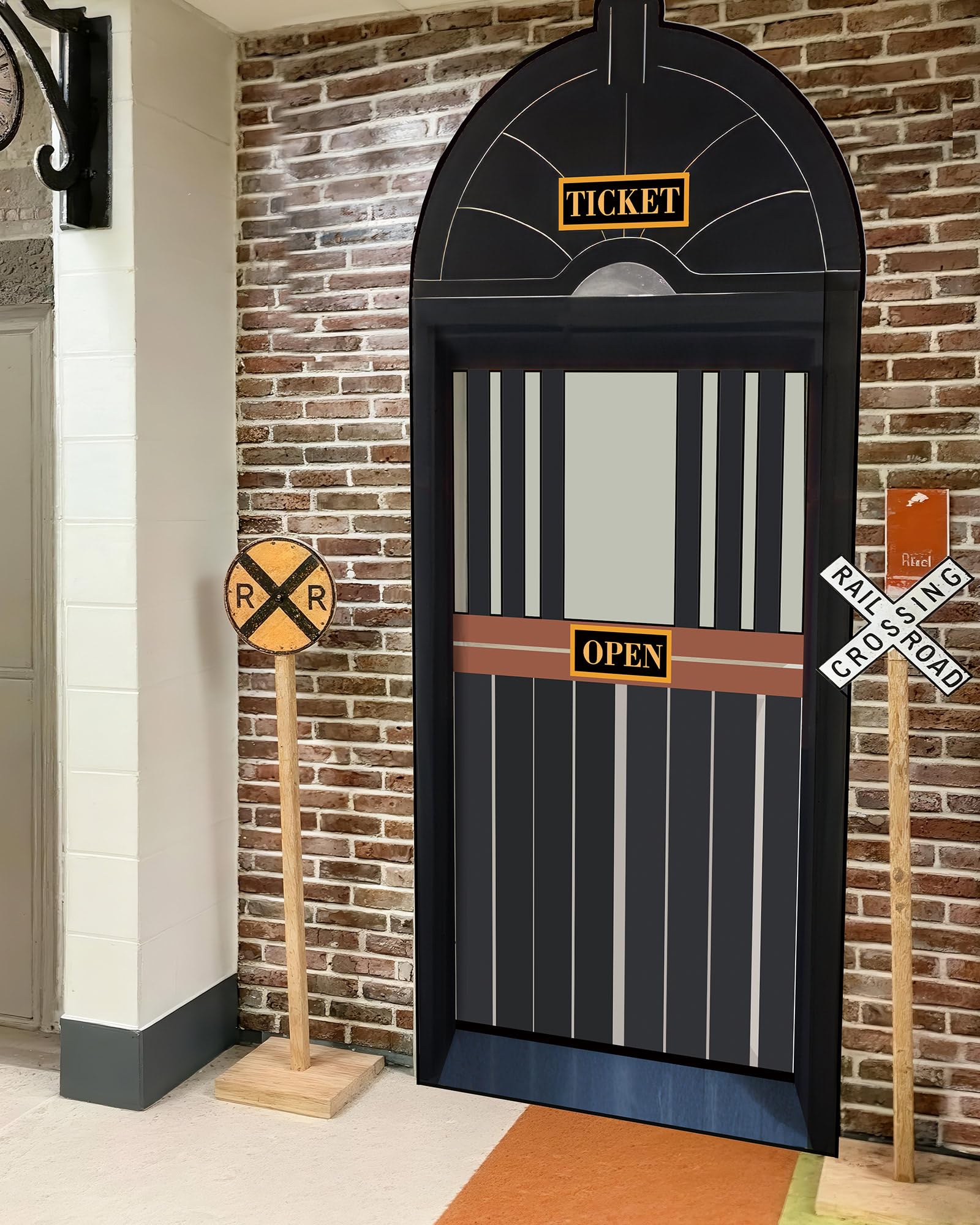 Preboun train-ticket-hall-curtain backdrop for express-themed parties.
