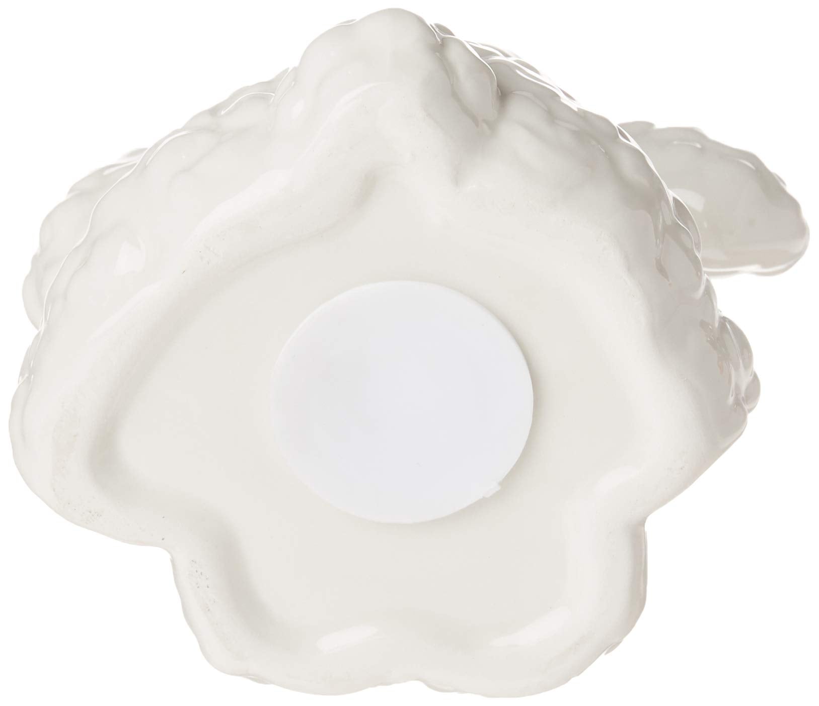 Precious Moments Heaven’s Blessing Lamb Piggy Bank back view shows the bottom stopper for easy emptying.