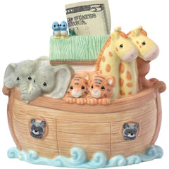 Precious Moments Noah's Ark piggy bank handcrafted and hand-painted for longevity.