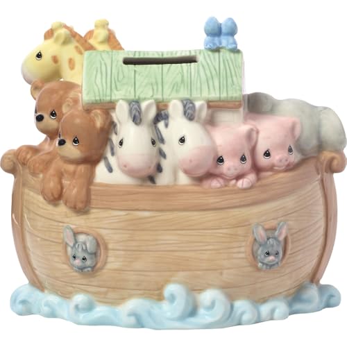 Noah's Ark porcelain bank showing detailed animal faces for nursery decor.