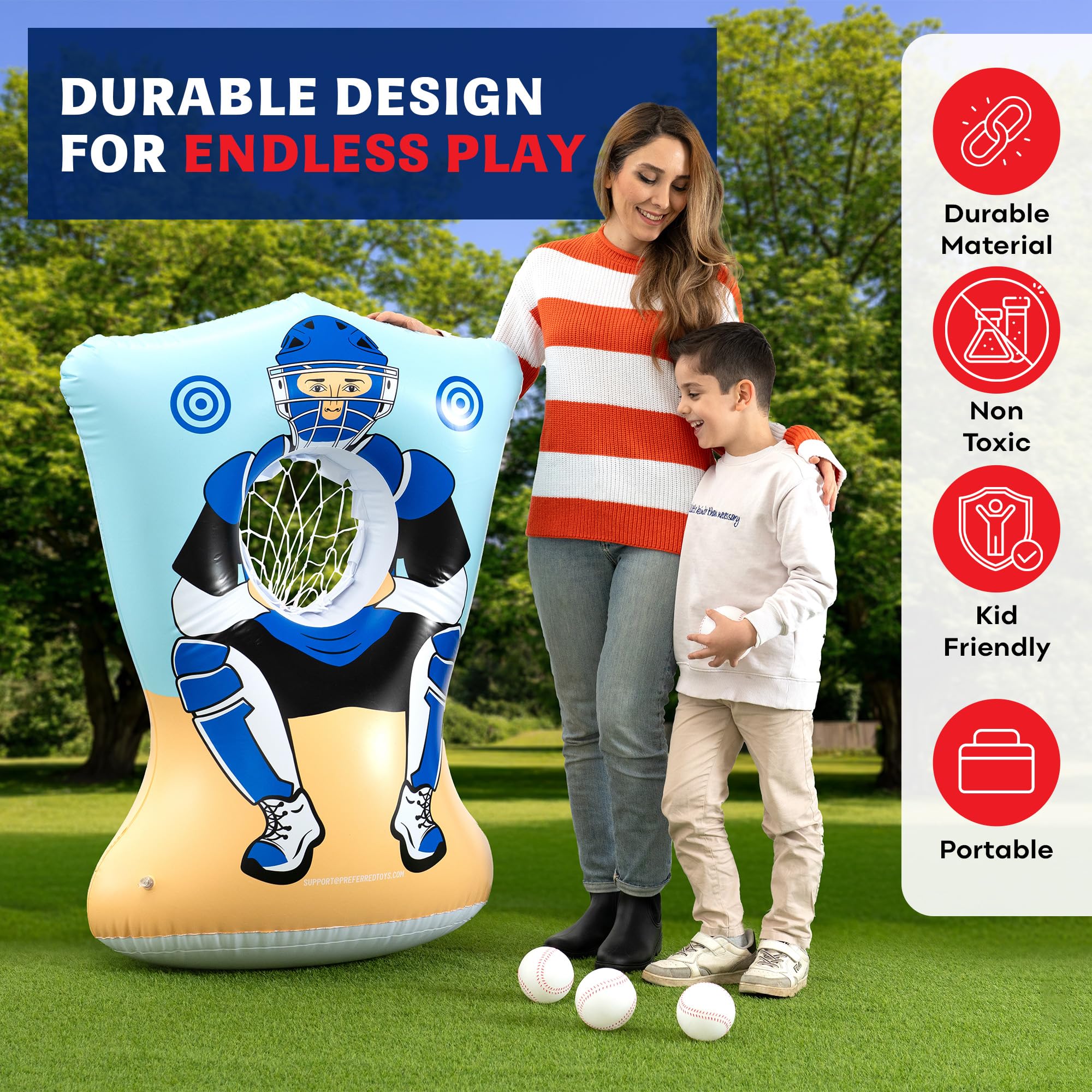 Preferred Toys inflatable baseball target deflates quickly for easy storage