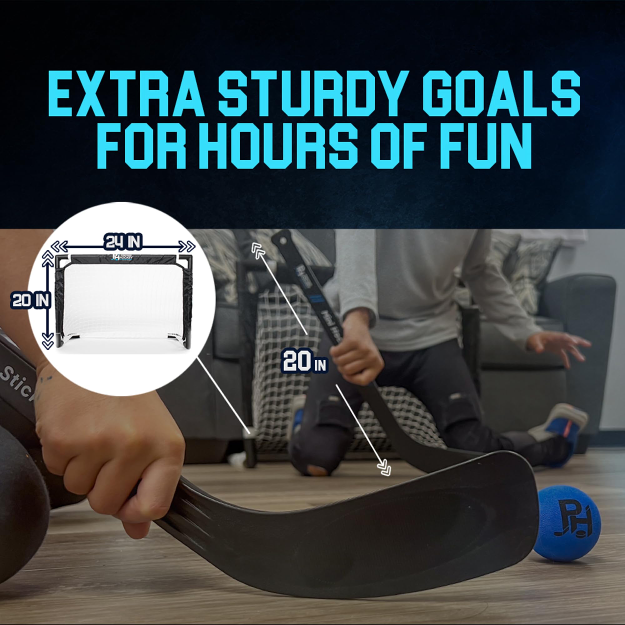 Premier Sports knee hockey set indoor play area shown