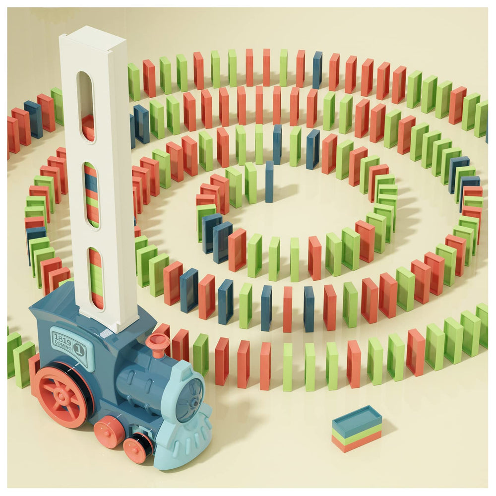PREPHY Domino Train front view with colorful dominoes for tactile play.