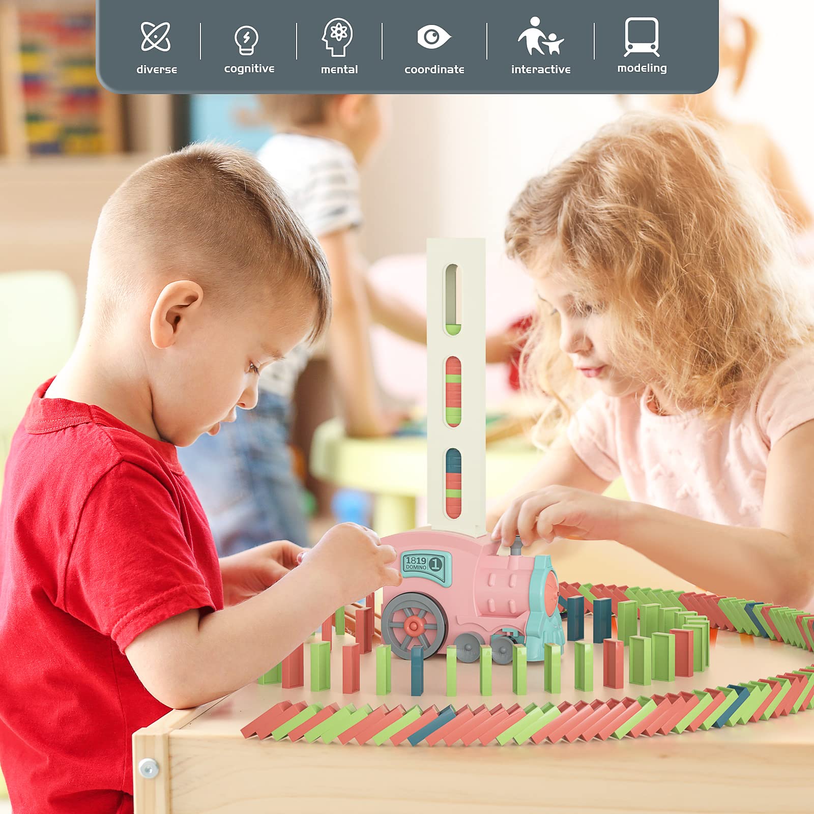 PREPHY domino train stacking domino blocks encourages patience and creativity