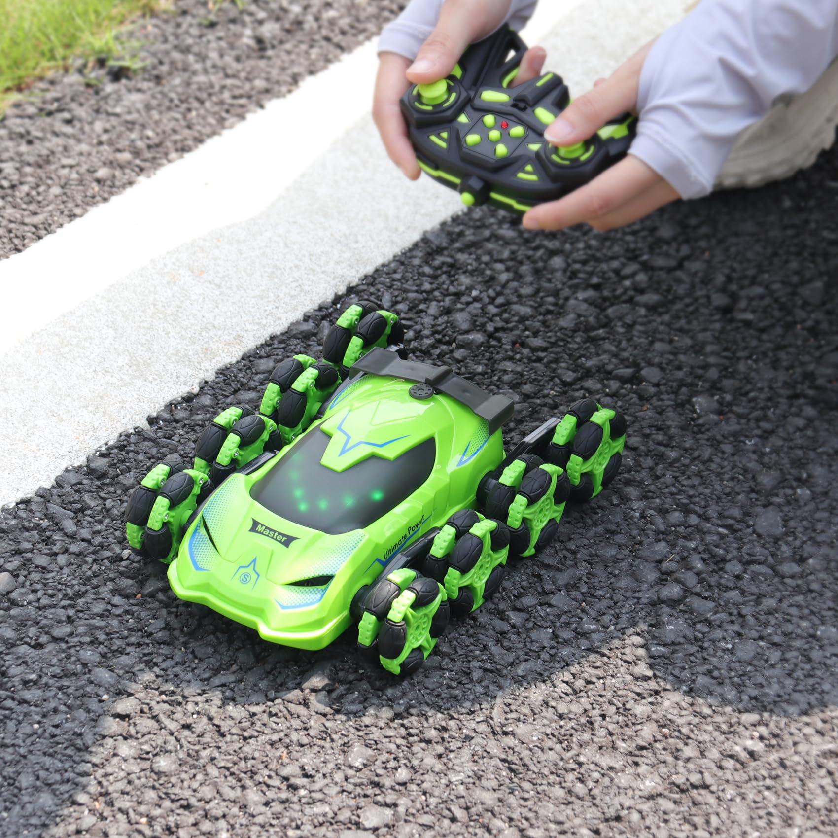 PREPOP 8WD RC car offers realistic engine sounds and lights for lively play.