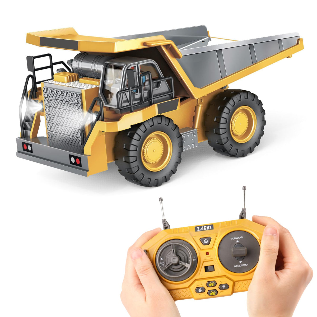PREPOP Kids RC dump truck bed with metal construction for durable outdoor use