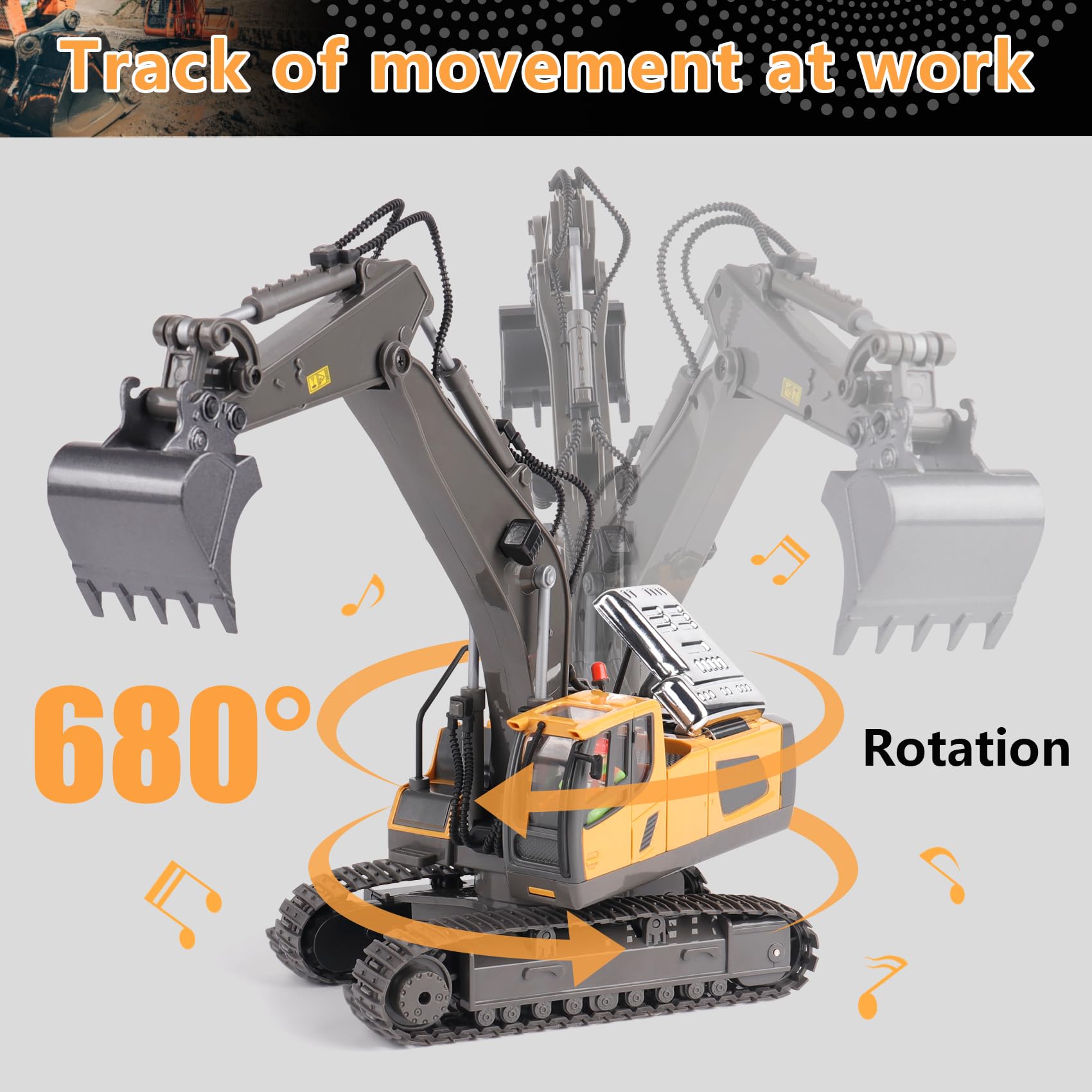 PREPOP excavator toy with headlights and sounds for immersive evenings