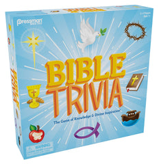 Close-up of a Bible Trivia question card showing a sample question for all ages