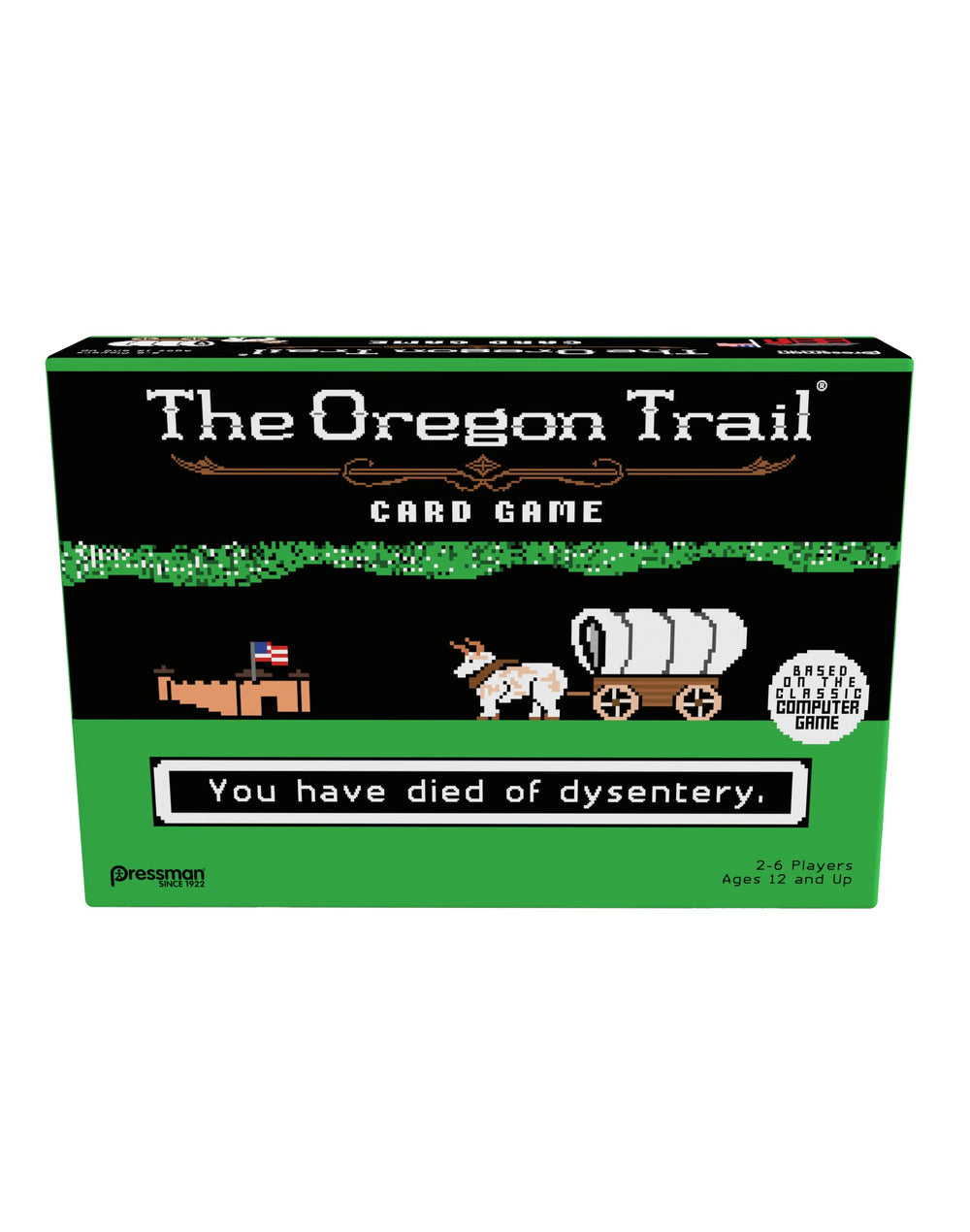 Pressman Oregon Trail Card Game setup scene shows cooperative play for family game night.