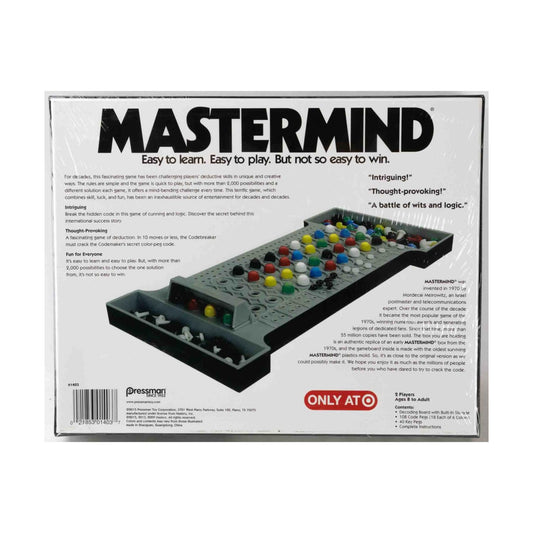Pressman Retro Mastermind color pegs and game pieces arranged for quick setup and strategic play.