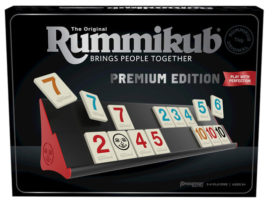 Pressman Rummikub Premium Edition racks provide organized tile placement during play.