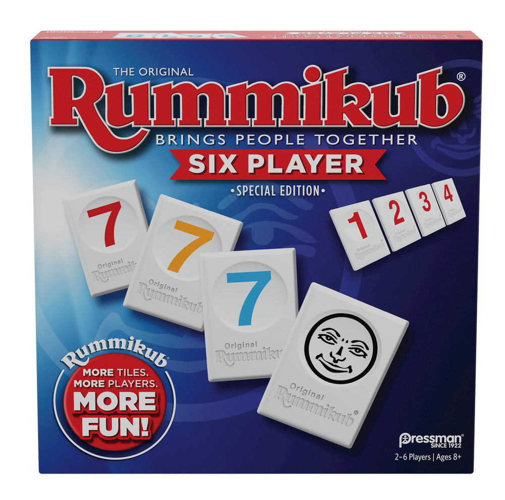 Pressman Rummikub Six-Player Edition tiles on table enable social, strategic gameplay for all ages.