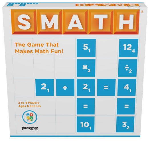 Pressman SMATH board and number tiles on a table for math practice.