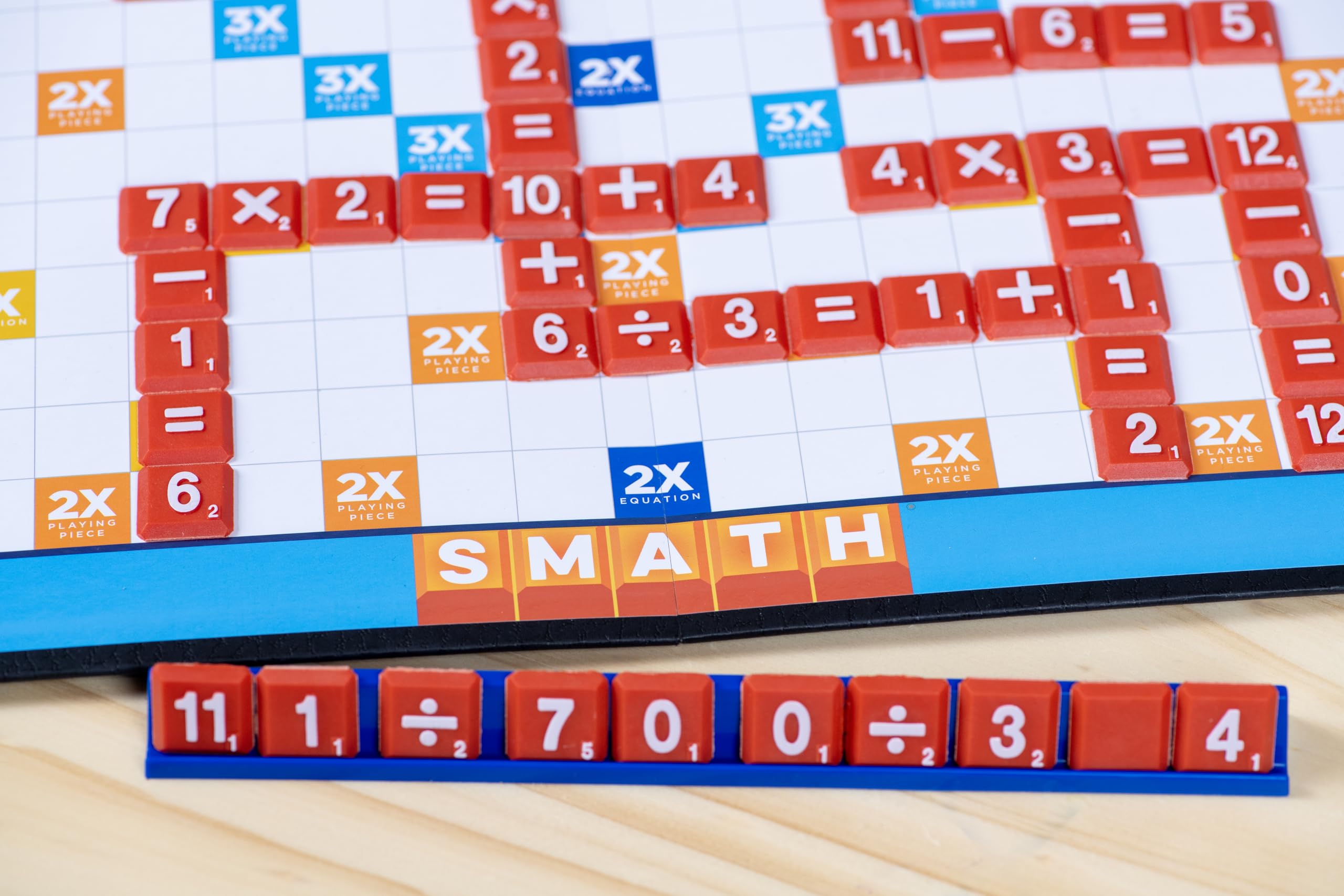 Pressman SMATH game components including tiles and brackets for complex equations.