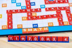 Pressman SMATH game components including tiles and brackets for complex equations.