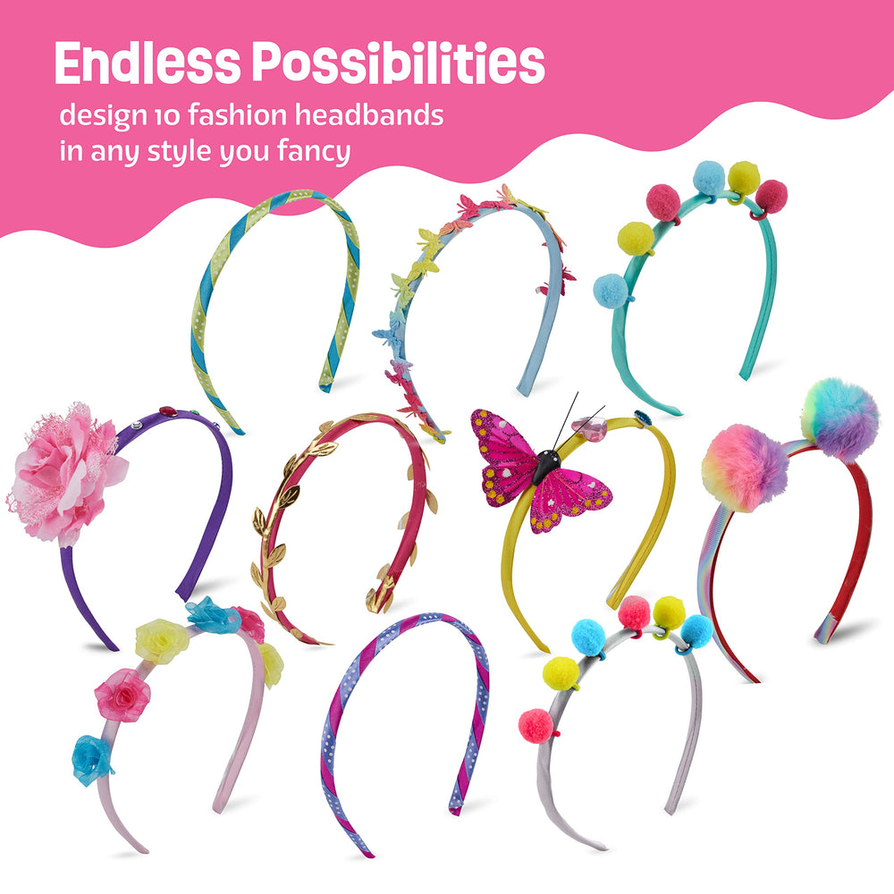 Pretty Me faux pom poms add fluffy texture to headbands.