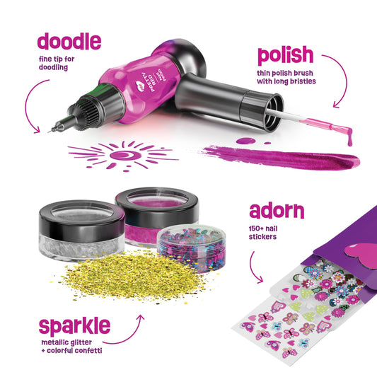 Pretty Me Nail Art Studio metallic glitters add sparkle to creative nail designs.
